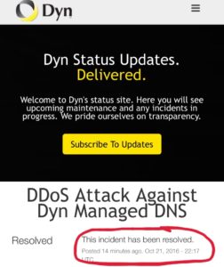 Dyn says DNS issue resolved