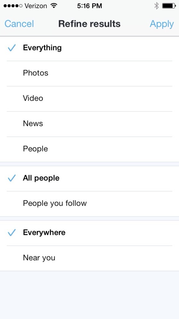 Twitter Search Updated Options for iOS