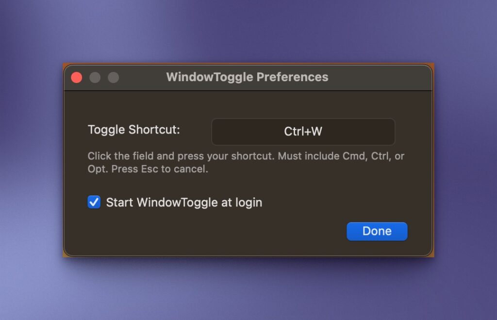 WindowToggle Preferences