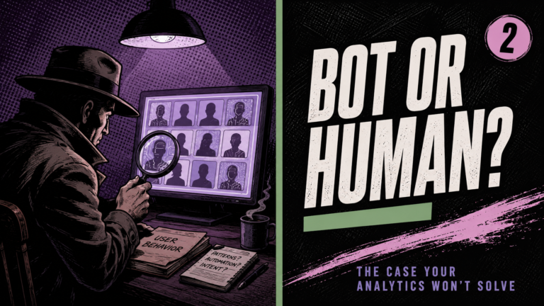 noir detective examining bot traffic analytics on a glowing screen